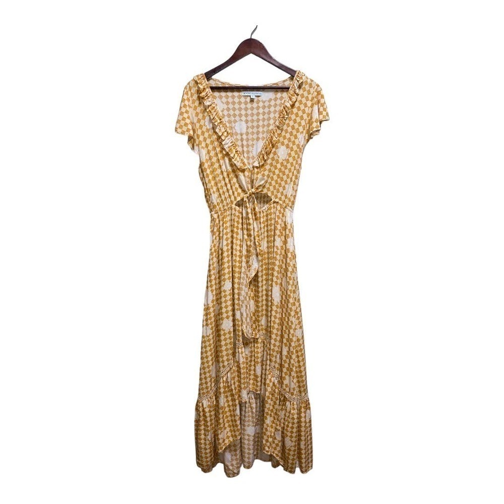 White Daisies/Orange Checkers high-low Cutout dress by beyond the radar Sz L